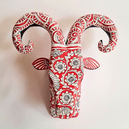 Orange Ram Head Handcrafted Wooden Wall Art
